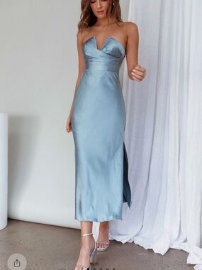 Selfie Leslie Strapless Satin Slip Dress in Sky Blue